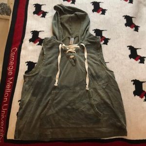 Sleeveless lace up sweatshirt